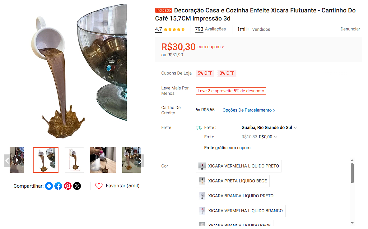 Decoração Casa e Cozinha Enfeite Xícara Flutuante — Cantinho do Café